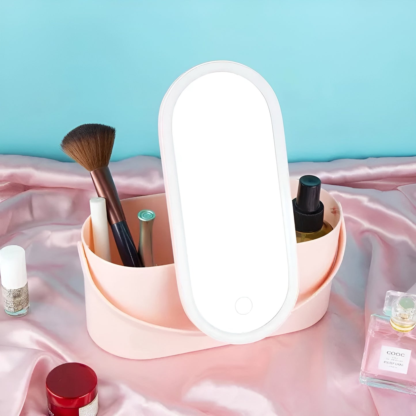 Makeup Organizer Box with LED Light Mirror