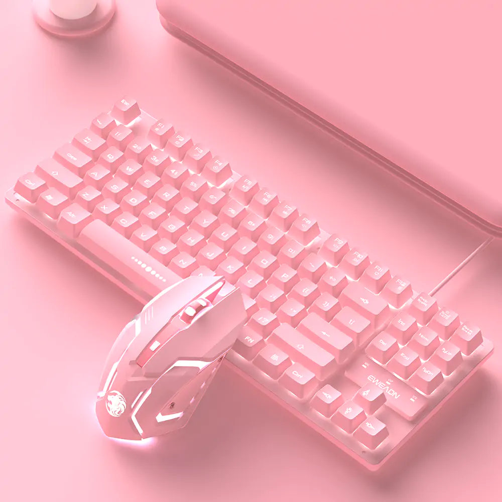 Pink Wired Keyboard & Mouse Set - Tech Scape Hub